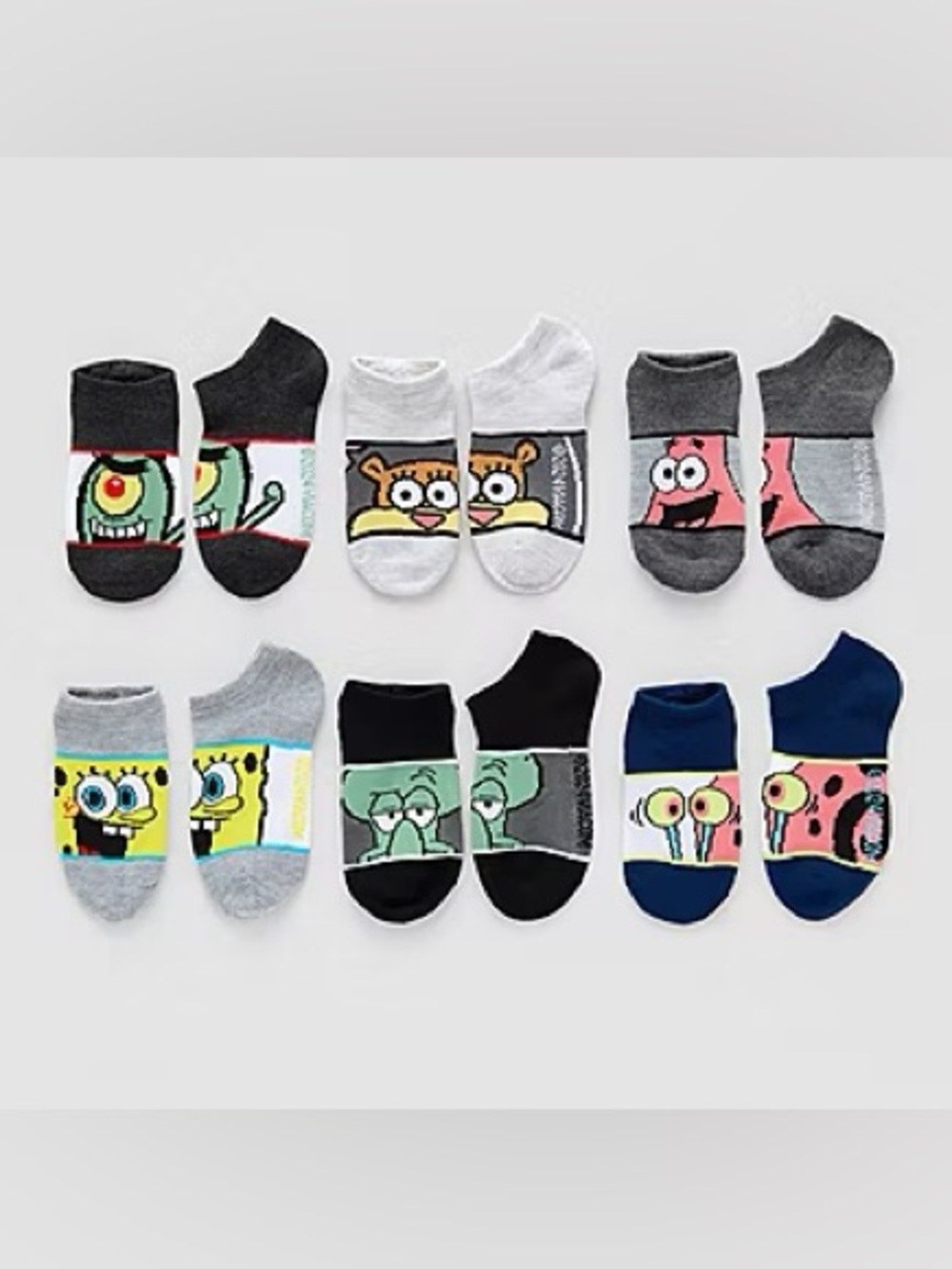 SpongeBob Character No-Show Socks 6 Pack - Multicolor